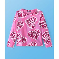 Pine Kids Cotton Knit Full Sleeves Night Suit with Hearts Print - Sachet Pink