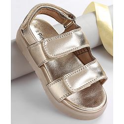 Pine Kids Solid Colour Party Wear Sandals with Velcro Closure - Golden