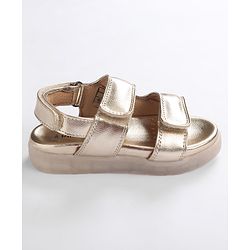 Pine Kids Solid Colour Party Wear Sandals with Velcro Closure - Golden