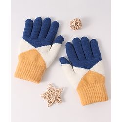 Pine Kids Woollen Gloves With Colour Block Design - Navy Blue & Yellow