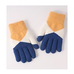 Pine Kids Woollen Gloves With Colour Block Design - Navy Blue & Yellow