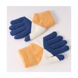 Pine Kids Woollen Gloves With Colour Block Design - Navy Blue & Yellow