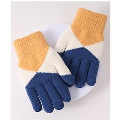 Pine Kids Woollen Gloves With Colour Block Design - Navy Blue & Yellow