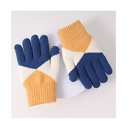 Pine Kids Woollen Gloves With Colour Block Design - Navy Blue & Yellow