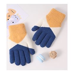 Pine Kids Woollen Gloves With Colour Block Design - Navy Blue & Yellow