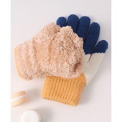 Pine Kids Woollen Gloves With Colour Block Design - Navy Blue & Yellow
