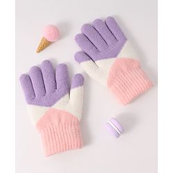 Pine Kids Woollen Gloves With Colour Block Design - Navy Blue & Yellow