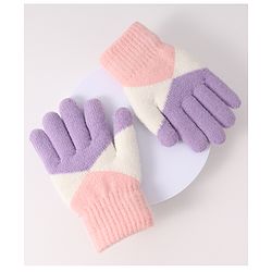 Pine Kids Woollen Gloves With Colour Block Design - Navy Blue & Yellow
