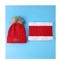 Pine Kids Woolen Cap & Muffler Set with Pom Pom - Red