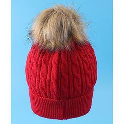 Pine Kids Woolen Cap & Muffler Set with Pom Pom - Red