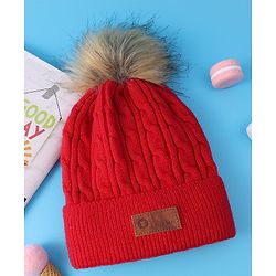 Pine Kids Woolen Cap & Muffler Set with Pom Pom - Red