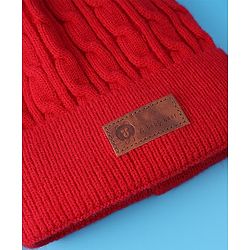 Pine Kids Woolen Cap & Muffler Set with Pom Pom - Red