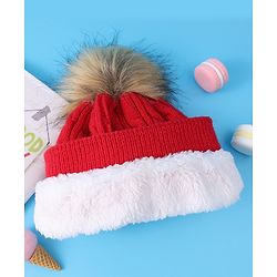 Pine Kids Woolen Cap & Muffler Set with Pom Pom - Red