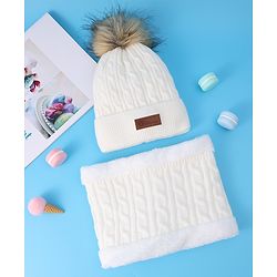 Pine Kids Woolen Cap & Muffler Set with Pom Pom - Red