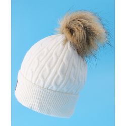Pine Kids Woolen Cap & Muffler Set with Pom Pom - White