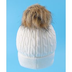 Pine Kids Woolen Cap & Muffler Set with Pom Pom - White