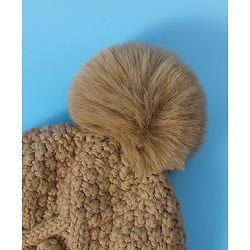 Pine Kids  Cable Knit Pom Pom Woollen Cap with Knot - Light Brown