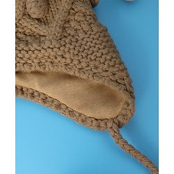 Pine Kids  Cable Knit Pom Pom Woollen Cap with Knot - Light Brown