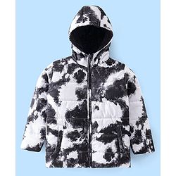 Pine Kids Woven Full Sleeves Front Open Padded Hooded Jacket with Abstract Print - Multicolour