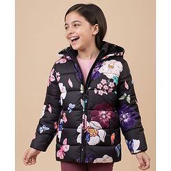 Pine Kids Full Sleeves Padded Hooded Jacket Floral Print - Multicolour