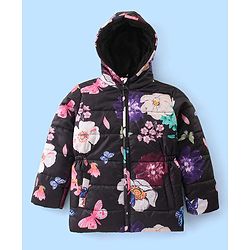 Pine Kids Full Sleeves Padded Hooded Jacket Floral Print - Multicolour