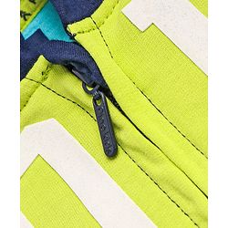 Pine Kids Cotton Knit Full Sleeves Front Open Hooded Sweatjacket with Text Print & Kangaroo Pockets - Navy Blue & Lime Green