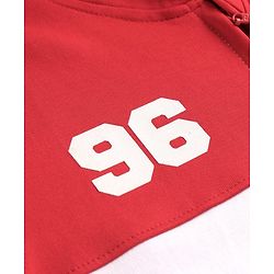 Pine Kids Cotton Knit Full Sleeves Hooded Sweatjacket With Cut & Sew Design & Text Print - Red & White