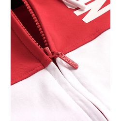 Pine Kids Cotton Knit Full Sleeves Hooded Sweatjacket With Cut & Sew Design & Text Print - Red & White