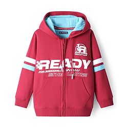 Pine Kids Cotton Knit Full Sleeves Hooded Sweatjacket With Text Print & Kangaroo Pockets - Red