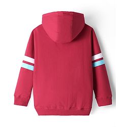 Pine Kids Cotton Knit Full Sleeves Hooded Sweatjacket With Text Print & Kangaroo Pockets - Red