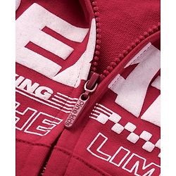 Pine Kids Cotton Knit Full Sleeves Hooded Sweatjacket With Text Print & Kangaroo Pockets - Red
