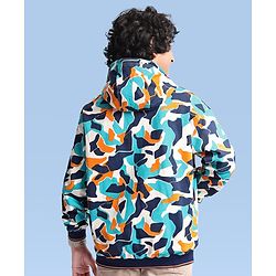 Pine Kids Knit Full Sleeves Hooded Front Open  Sweat Jacket Abstract Design - Blue & Orange