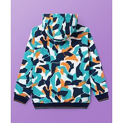 Pine Kids Knit Full Sleeves Hooded Front Open  Sweat Jacket Abstract Design - Blue & Orange