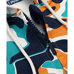 Pine Kids Knit Full Sleeves Hooded Front Open  Sweat Jacket Abstract Design - Blue & Orange