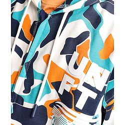 Pine Kids Knit Full Sleeves Hooded Front Open  Sweat Jacket Abstract Design - Blue & Orange
