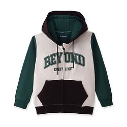 Pine Kids Cotton Knit Full Sleeves Hooded Sweat Jacket with Text Print & Kangaroo Pockets - Dark Green