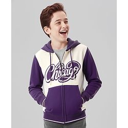 Pine Kids Cotton Knit Full Sleeves Front Open Hooded Sweatjacket with Text Print & Kangaroo Pockets - Purple
