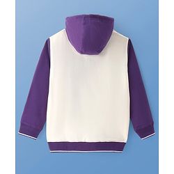 Pine Kids Cotton Knit Full Sleeves Front Open Hooded Sweatjacket with Text Print & Kangaroo Pockets - Purple
