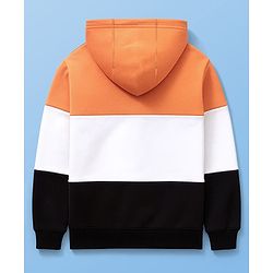 Pine Kids Cotton Knit Full Sleeves Front Open Hooded Sweatjacket with Colour Block Design & Patch Detailing - Orange