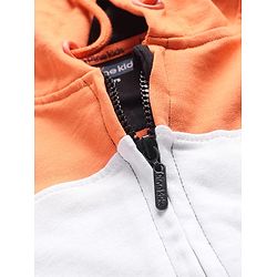 Pine Kids Cotton Knit Full Sleeves Front Open Hooded Sweatjacket with Colour Block Design & Patch Detailing - Orange