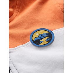 Pine Kids Cotton Knit Full Sleeves Front Open Hooded Sweatjacket with Colour Block Design & Patch Detailing - Orange