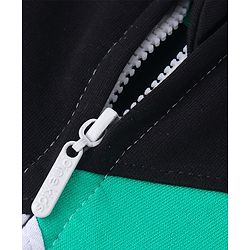 Pine Kids Cotton Knit Full Sleeves Cut & Sew Design Hooded Sweat Jacket with Kangaroo Pockets & Text Print - Green Black & Grey