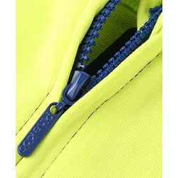 Pine Kids Cotton Knit Full Sleeves Hooded Front Open Sweatjacket with Cut & Sew Design & Text Print - Limegreen