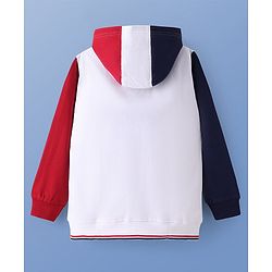 Pine Kids Cotton Knit Full Sleeves Front Open Hooded Sweatjacket With Ball Design - White