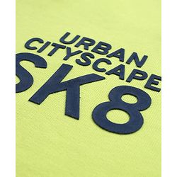 Pine Kids Cotton Knit Full Sleeves Hooded Sweatshirt With Abstract & Text Print- Blue & Neon Green
