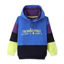 Pine Kids Cotton Knit Full Sleeves Text Printed Colour Block Hooded Sweatshirt - Blue