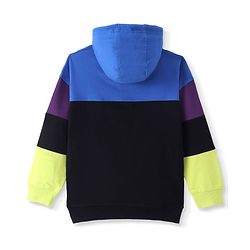 Pine Kids Cotton Knit Full Sleeves Text Printed Colour Block Hooded Sweatshirt - Blue