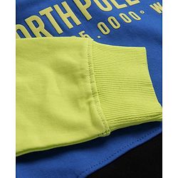 Pine Kids Cotton Knit Full Sleeves Text Printed Colour Block Hooded Sweatshirt - Blue