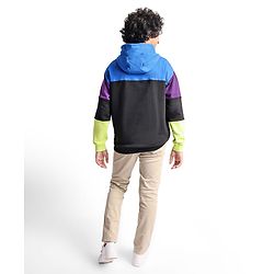 Pine Kids Cotton Knit Full Sleeves Text Printed Colour Block Hooded Sweatshirt - Blue