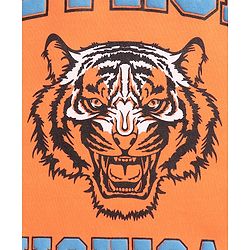 Pine Kids Cotton Knit Full Sleeves Hooded Sweatshirt  with Tiger Design - Orange